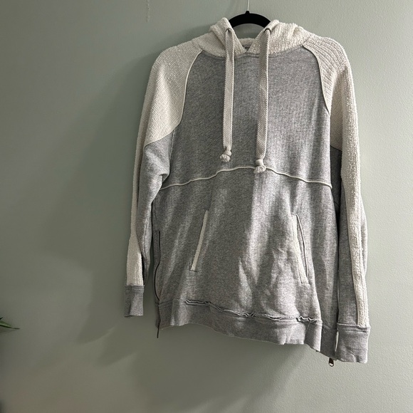 Free People "Trademark Hoodie" charcoal grey and textured off-white patchwork - Picture 5 of 9